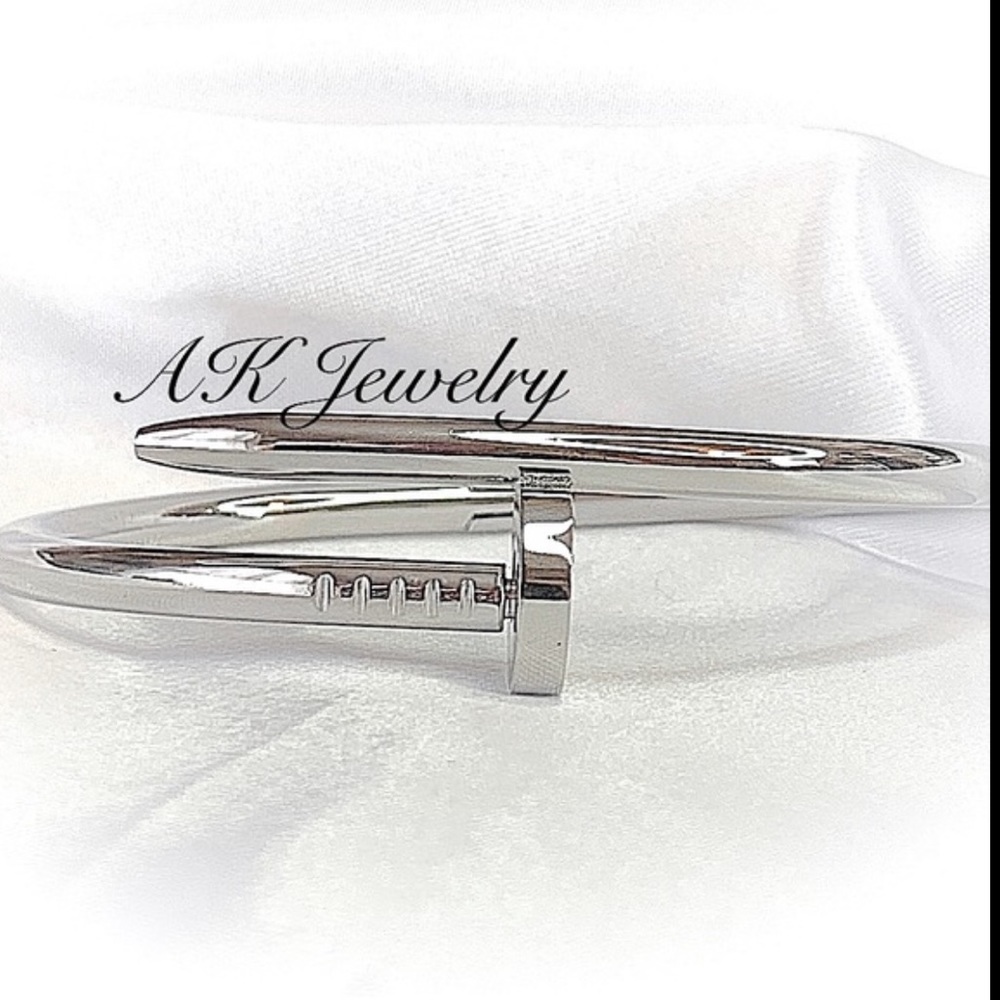 πSilver NAIL Bracelet, Titanium Stackable Bangle - Picture 3 of 5